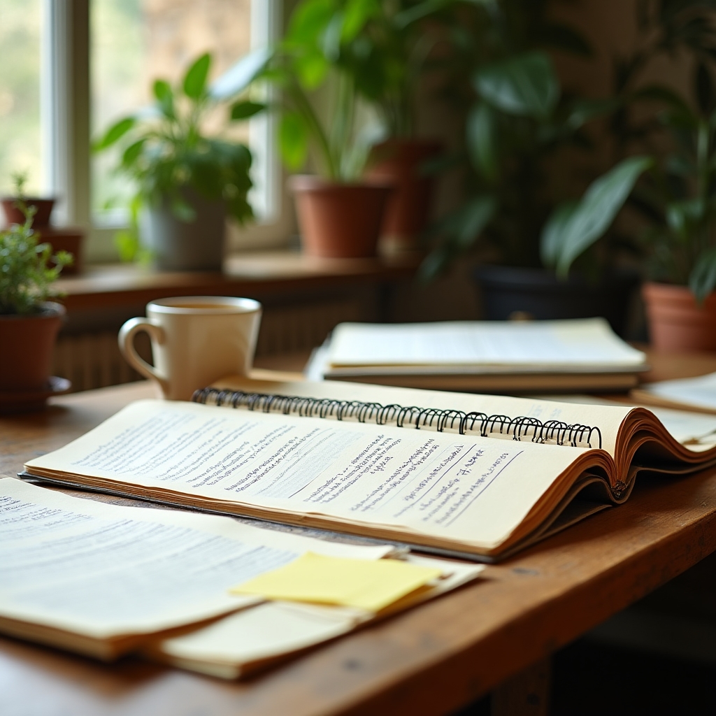 Business owner reviewing printed sales records and spreadsheets spread across a wooden desk